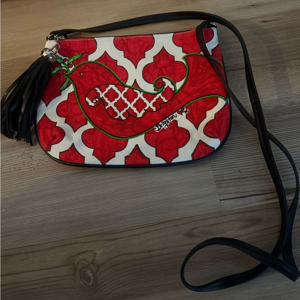 Brighton Red and White Bird Motif Shoulder Bag